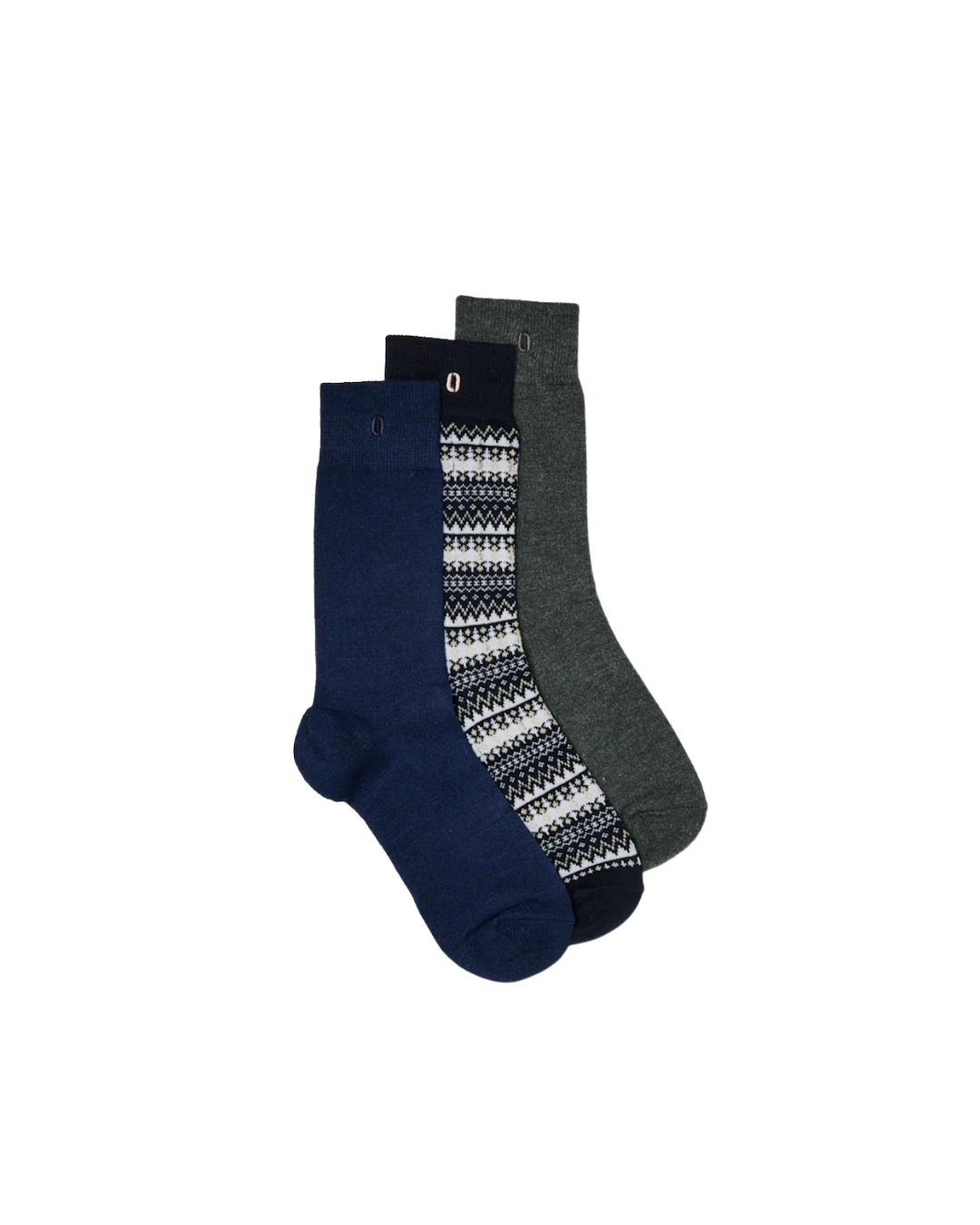 Pack 3 paires de chaussettes homme en coton bio : sapin chiné, marine chiné et motif montagne – chaussettes confortables et durables.