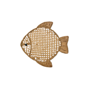 Set de table en raphia papier naturel en forme de poisson – décoration de table artisanale et éco-responsable, style bord de mer