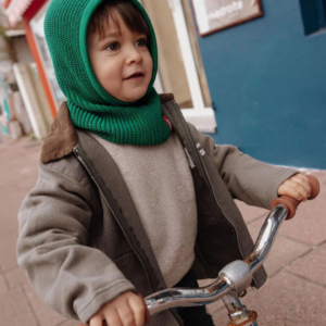 Cagoule Hoody vert pine pour enfant 2-5 ans en coton biologique, couvrante et ajustable