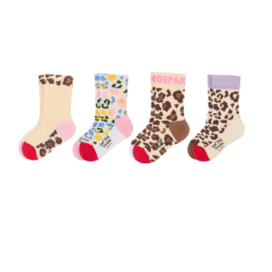 Pack de 4 paires de chaussettes enfant imprimé léopard en coton biologique, taille 27-31
