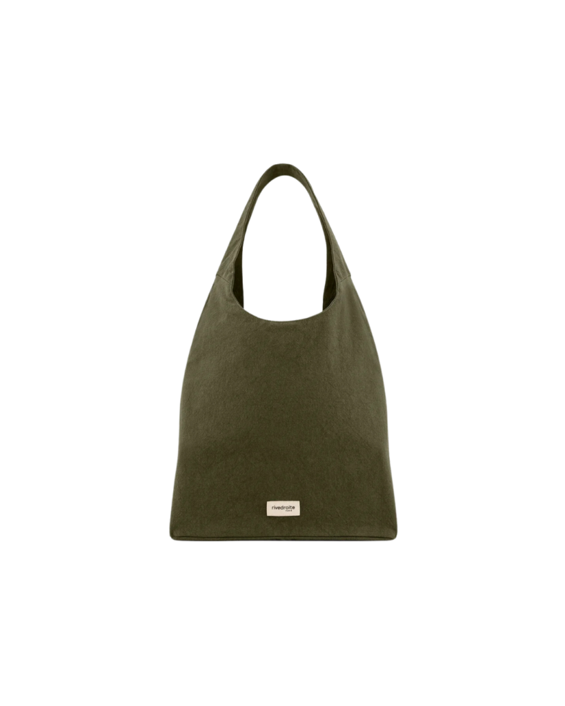 Sac hobo Richelieu kaki en coton recyclé, grand sac épaule femme