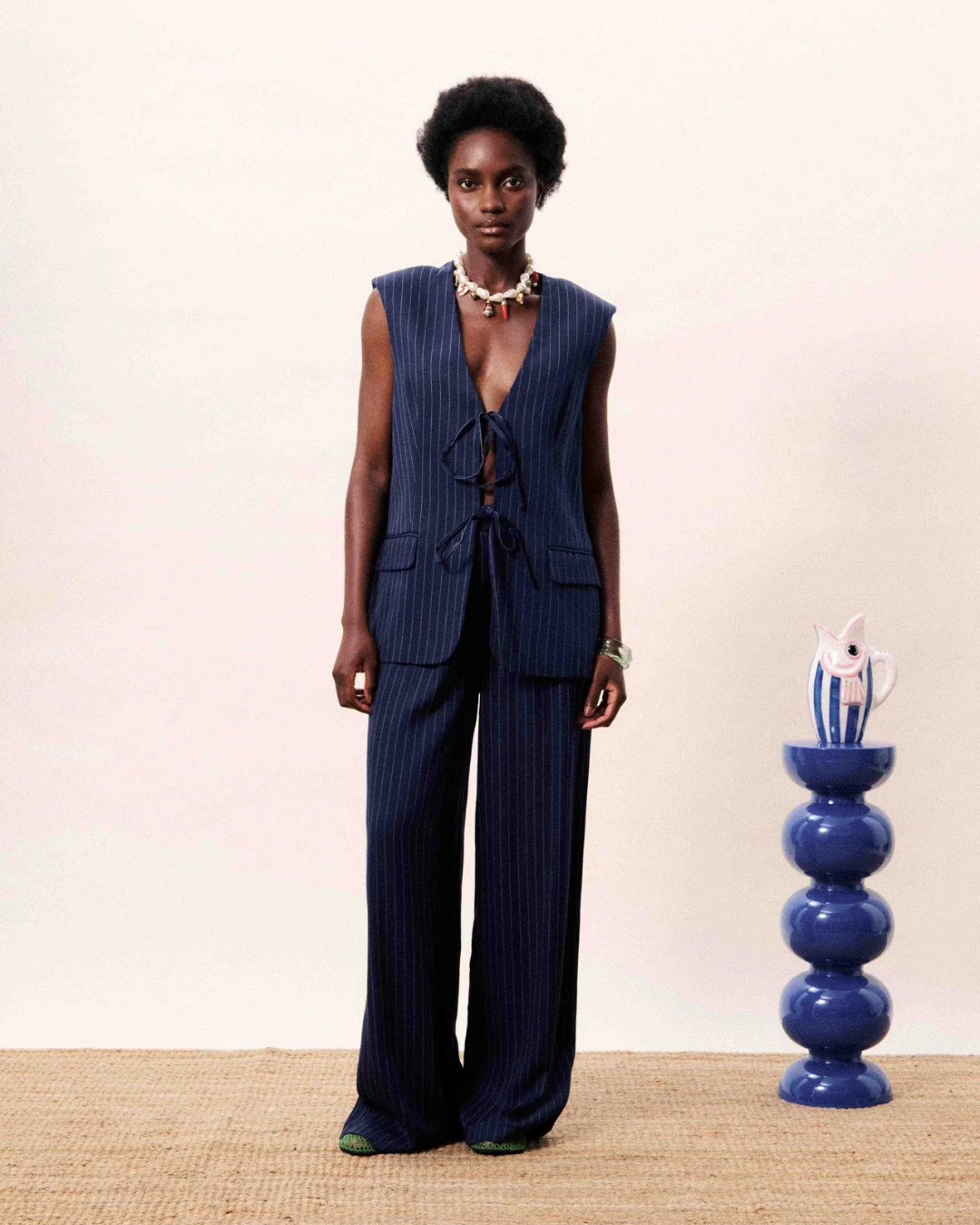 Gilet tailleur Abyssal marine rayures tennis femme