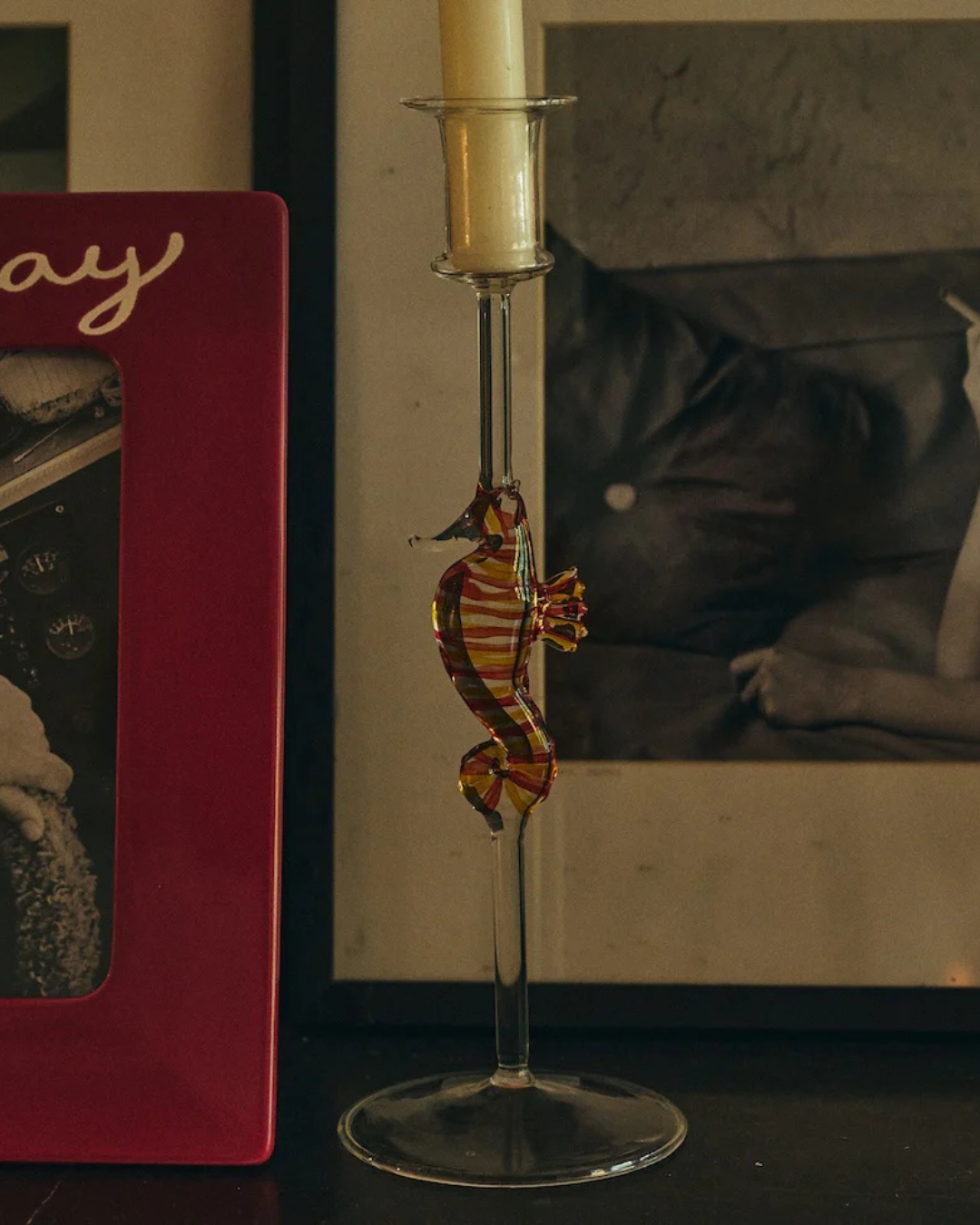 Bougeoir hippocampe en verre design décoration intérieure