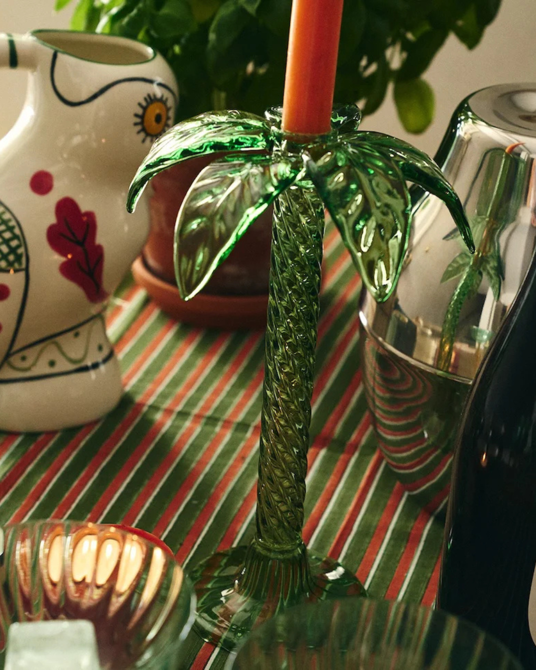 Bougeoir palmier vert en verre design décoration intérieure