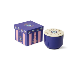 Bougie parfumée en verre coloré avec couvercle céramique porte-bonheur doré