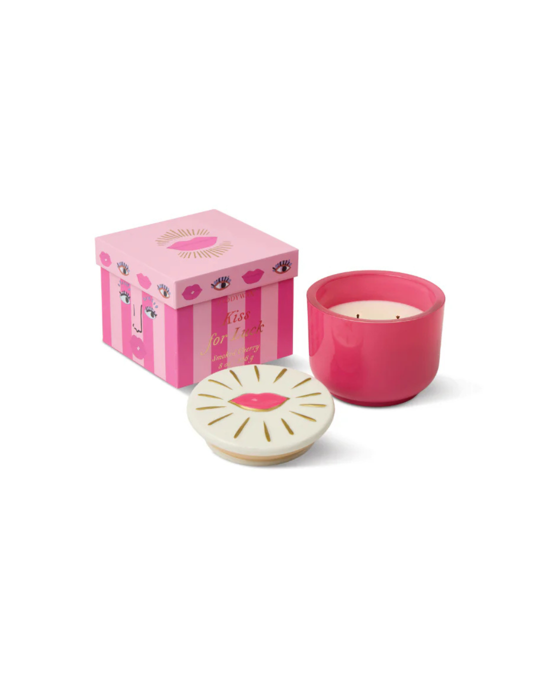 Bougie parfumée en verre coloré avec couvercle céramique porte-bonheur doré