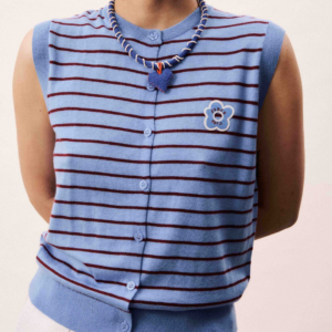 Cardigan Glacier bleu lavande sans manches rayé femme