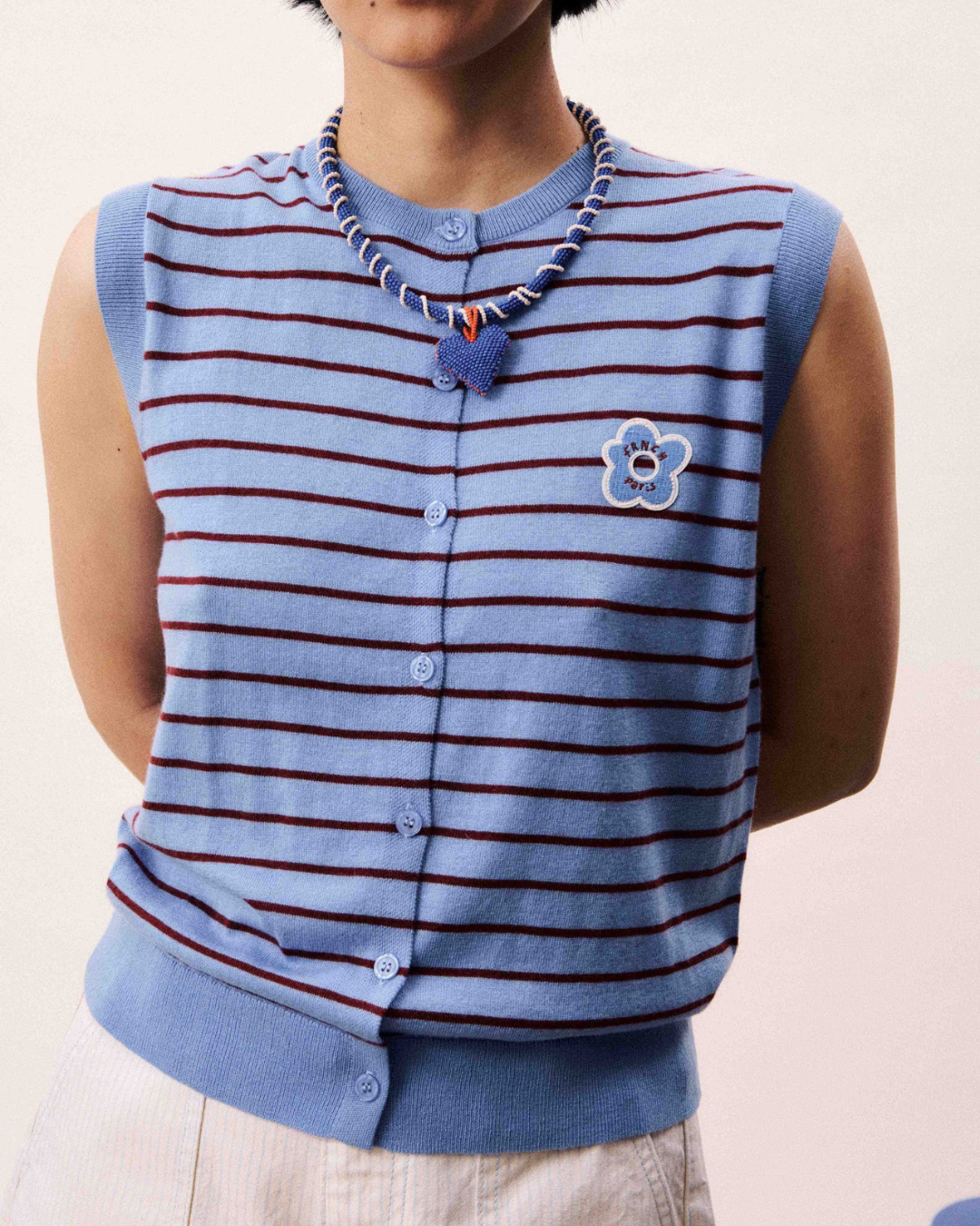 Cardigan Glacier bleu lavande sans manches rayé femme