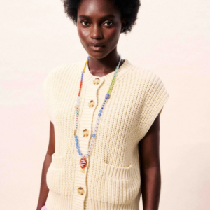 Cardigan Natalie sans manches coton bio avec boutons dorés