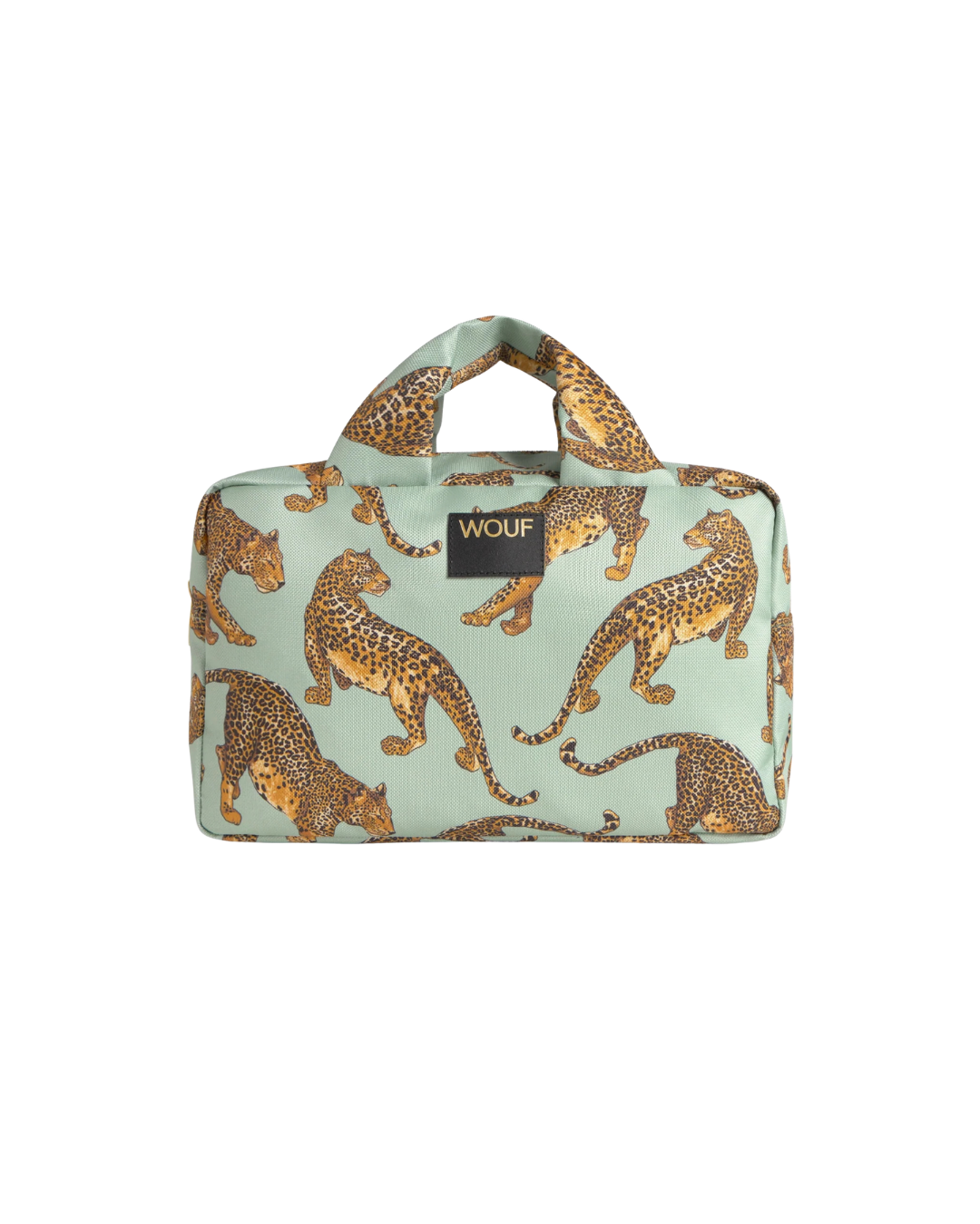 Grande trousse de toilette Emerald Leopard en polyester recyclé motif léopard vert