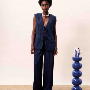 Pantalon Torrea bleu marine palazzo à rayures verticales