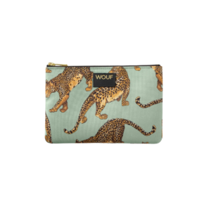 Pochette Emerald Leopard en polyester recyclé motif léopard vert
