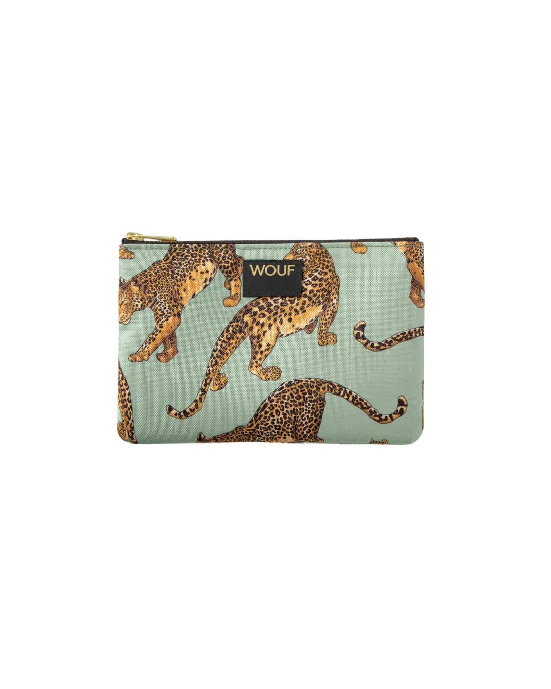 Pochette Emerald Leopard en polyester recyclé motif léopard vert