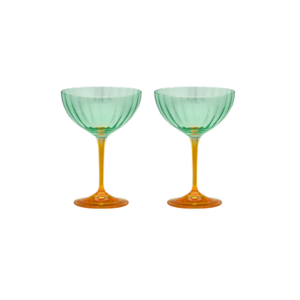 Coupes à champagne vert et orange design set de 2