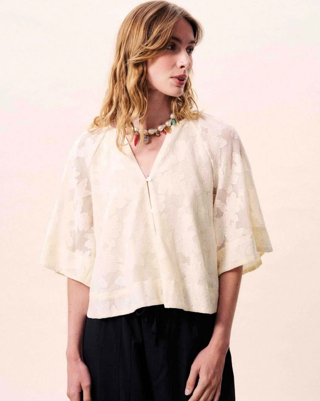 Blouse Maresias en broderie anglaise manches kimono
