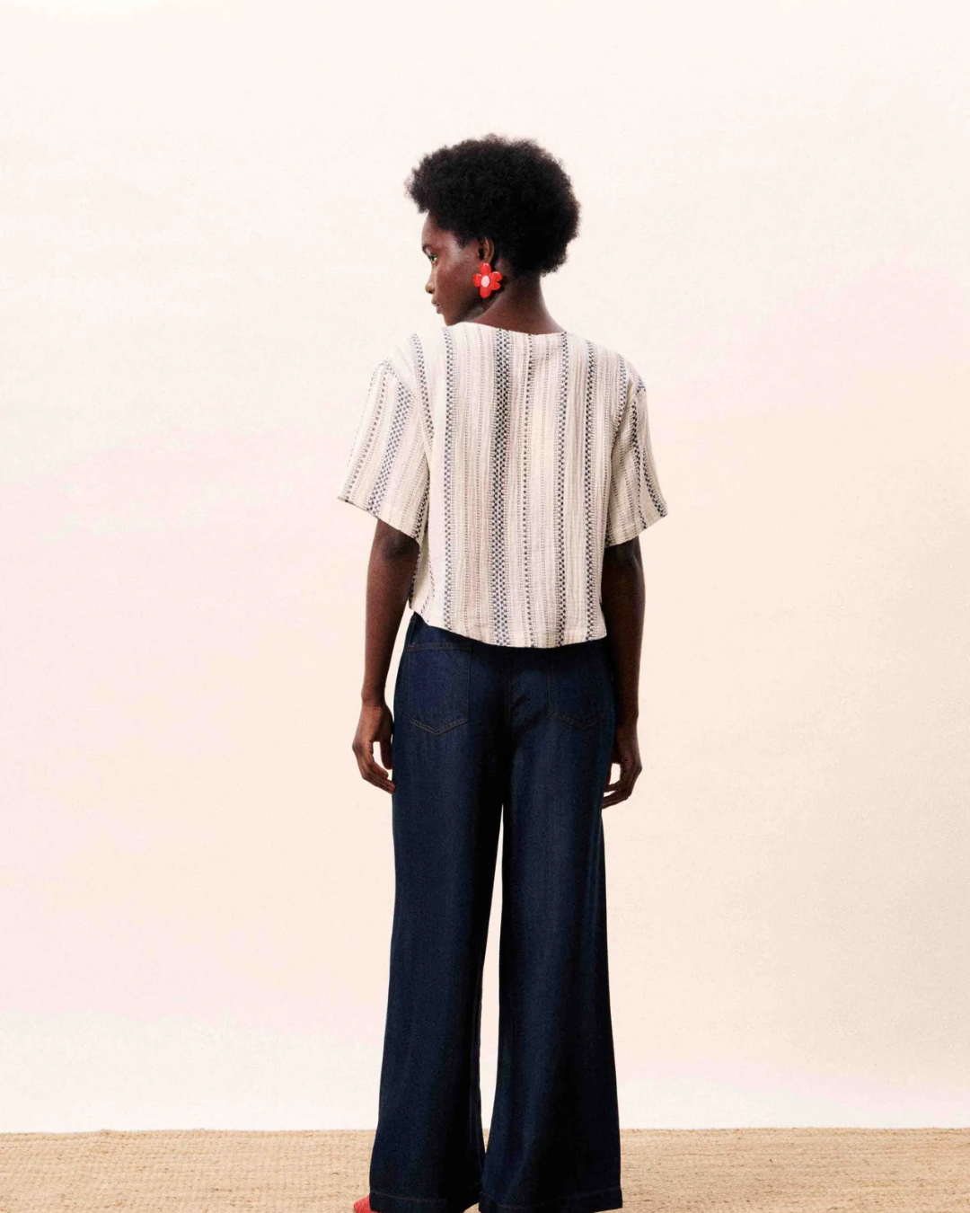 Chemise Valea crème oversize à rayures ethniques brodées