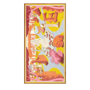 Écharpe Jardin jaune en coton imprimée à la main 100x190 cm