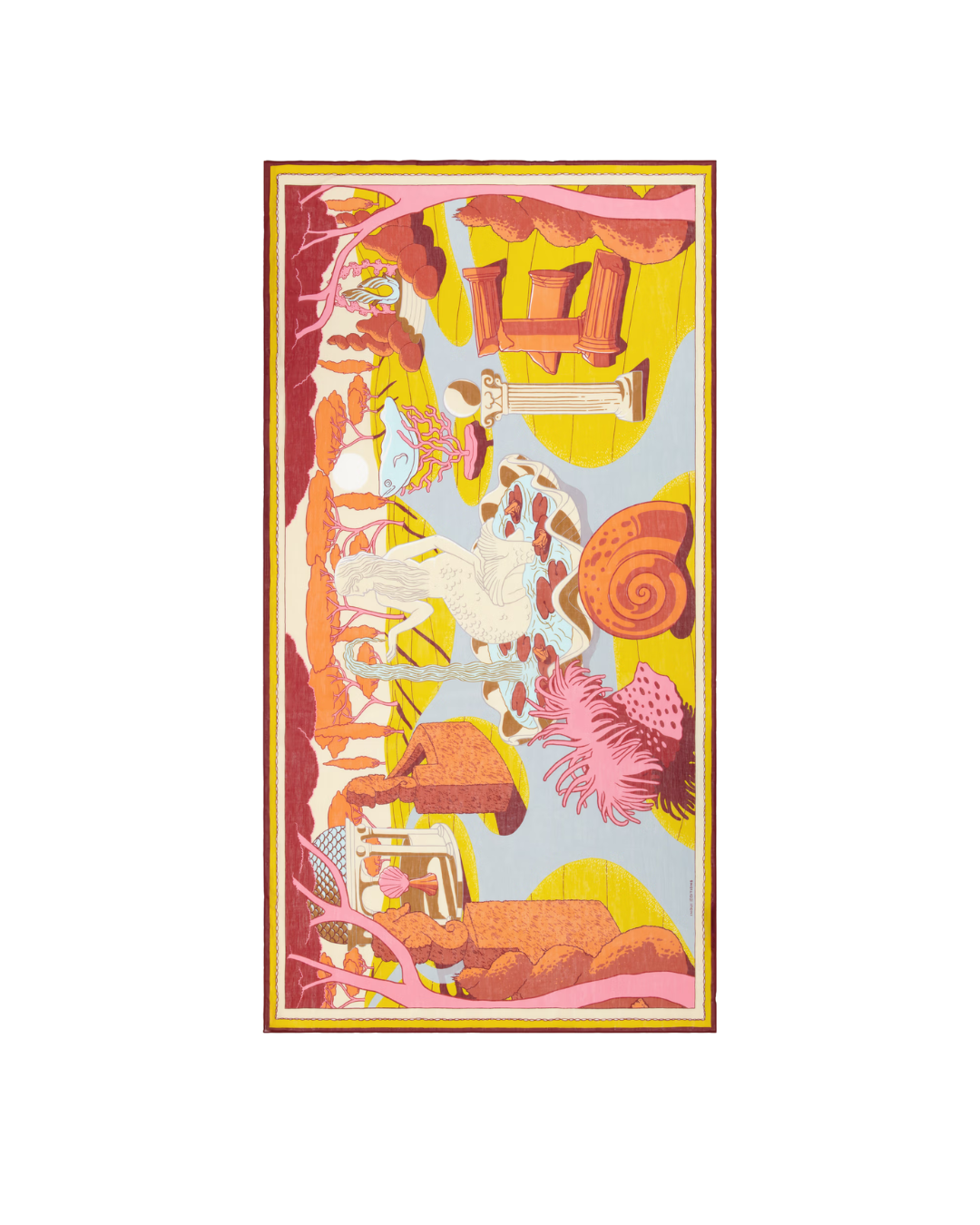 Écharpe Jardin jaune en coton imprimée à la main 100x190 cm