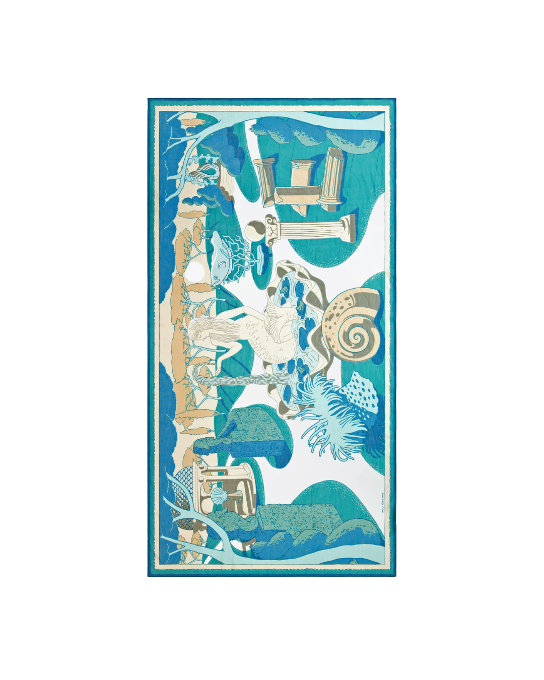 Écharpe Jardin turquoise en coton imprimée à la main 100x190 cm