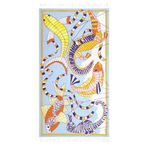 Fouta Cerfs Volants orange en coton imprimée à la main 100x190 cm