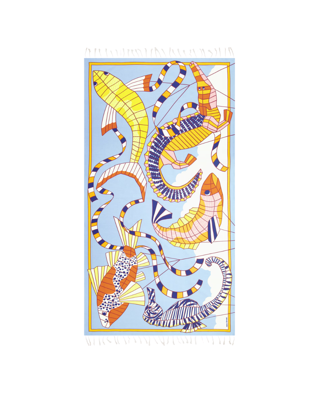 Fouta Cerfs Volants orange en coton imprimée à la main 100x190 cm