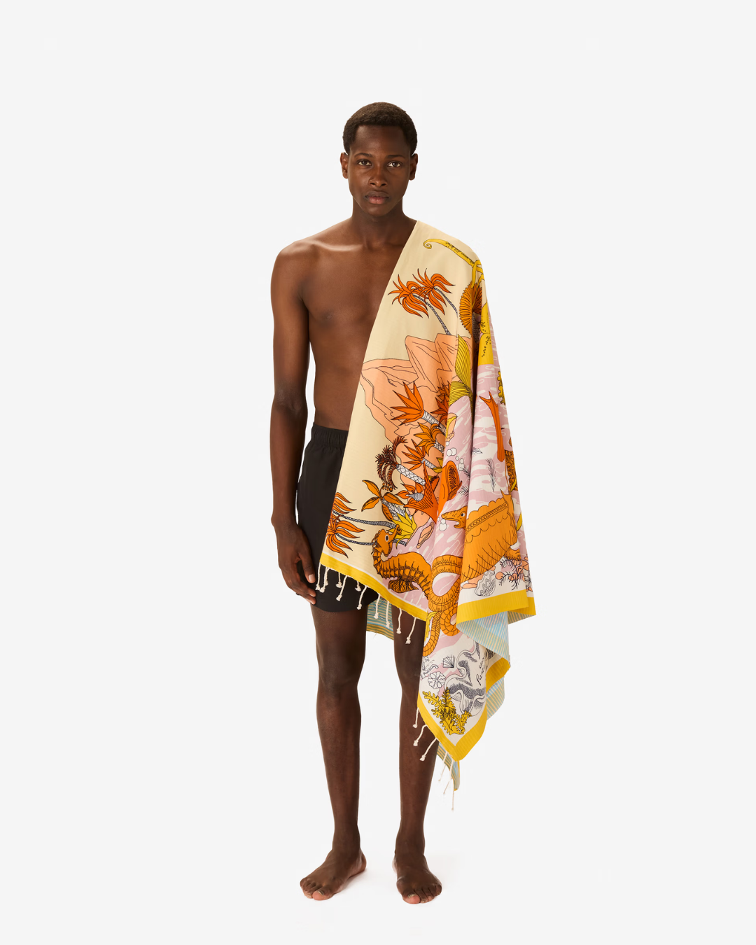 Fouta Fantastique poudre en coton imprimée à la main 100x190 cm