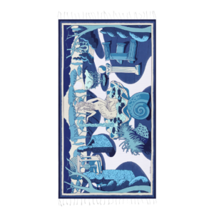 Fouta Jardin bleue en coton imprimée à la main 100x190 cm