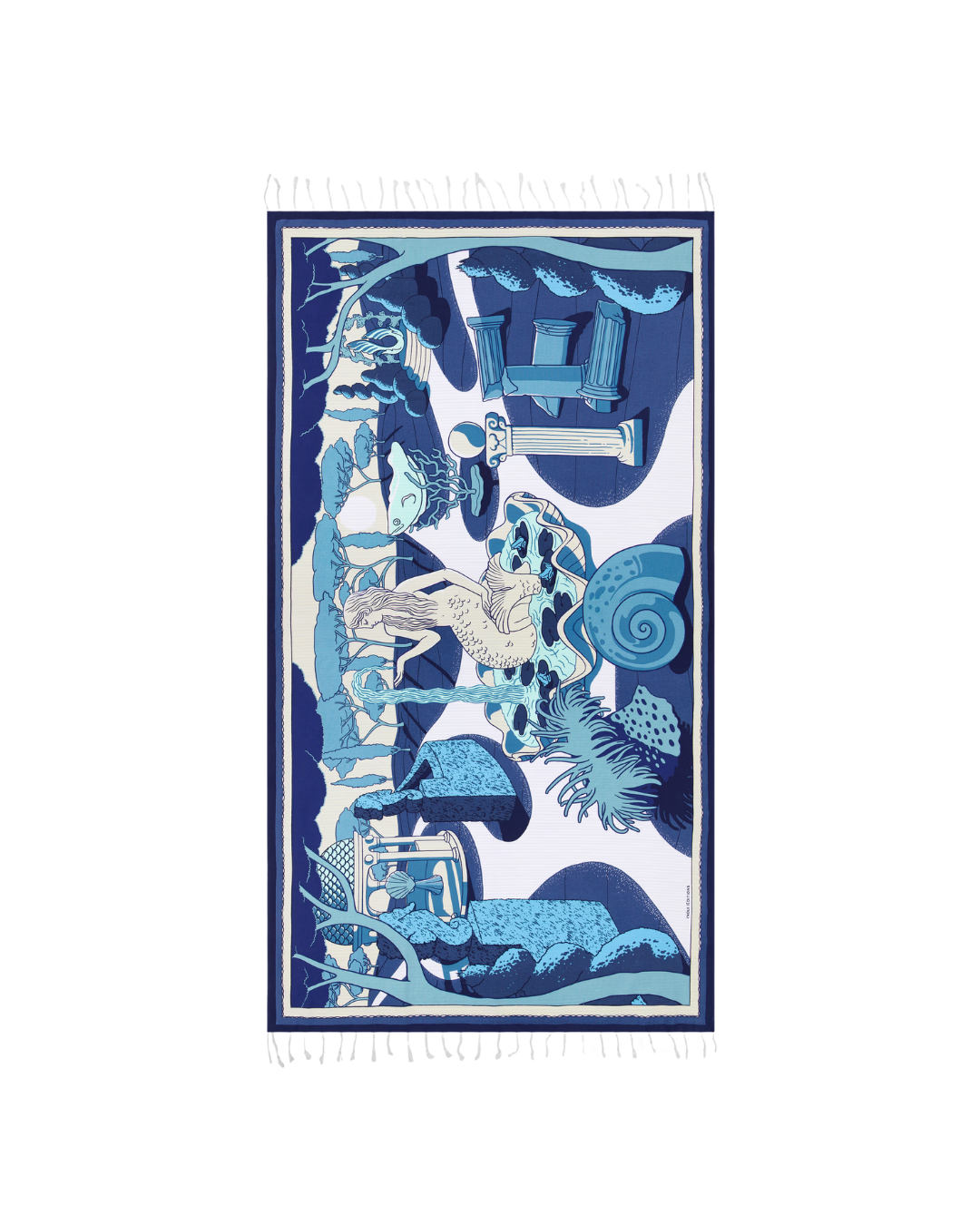 Fouta Jardin bleue en coton imprimée à la main 100x190 cm