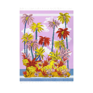 Fouta Robinson violet en coton imprimée à la main 140x190 cm