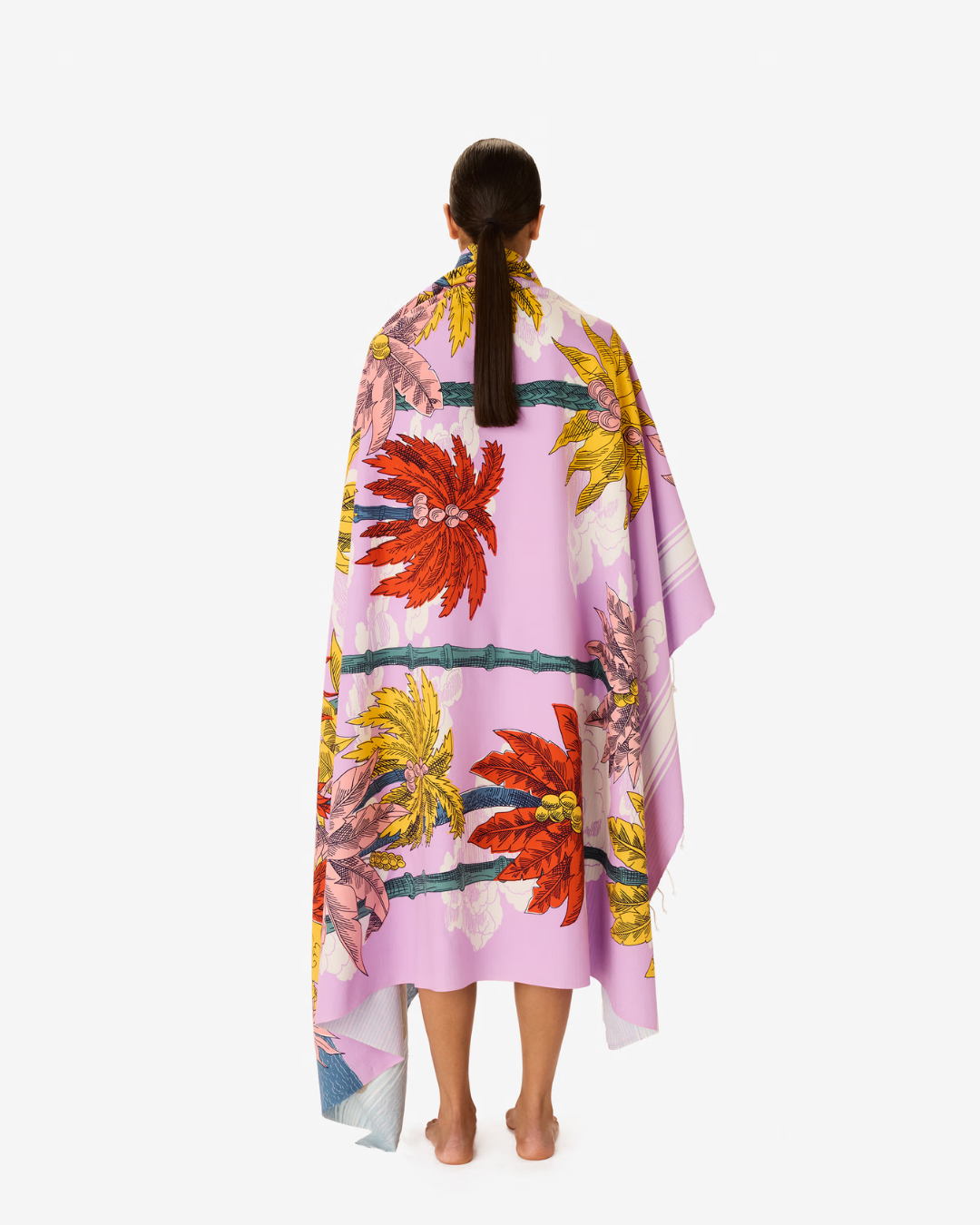 Fouta Robinson violet en coton imprimée à la main 140x190 cm