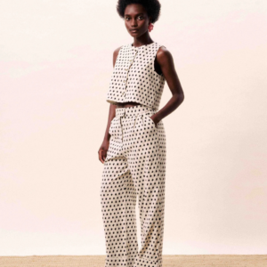 Pantalon Isolde crème à motif géométrique noir