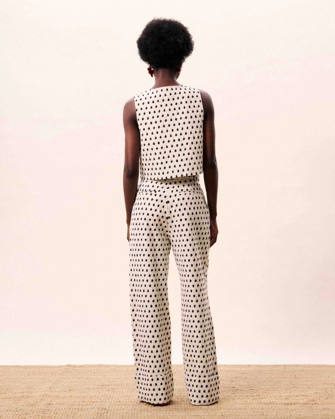 Pantalon Isolde crème à motif géométrique noir