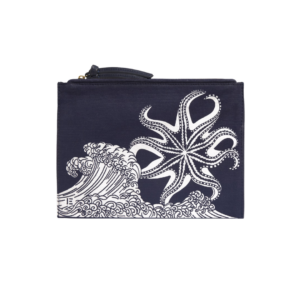 Pochette Poseidon bleu marine coton et cuir italien 27x19 cm