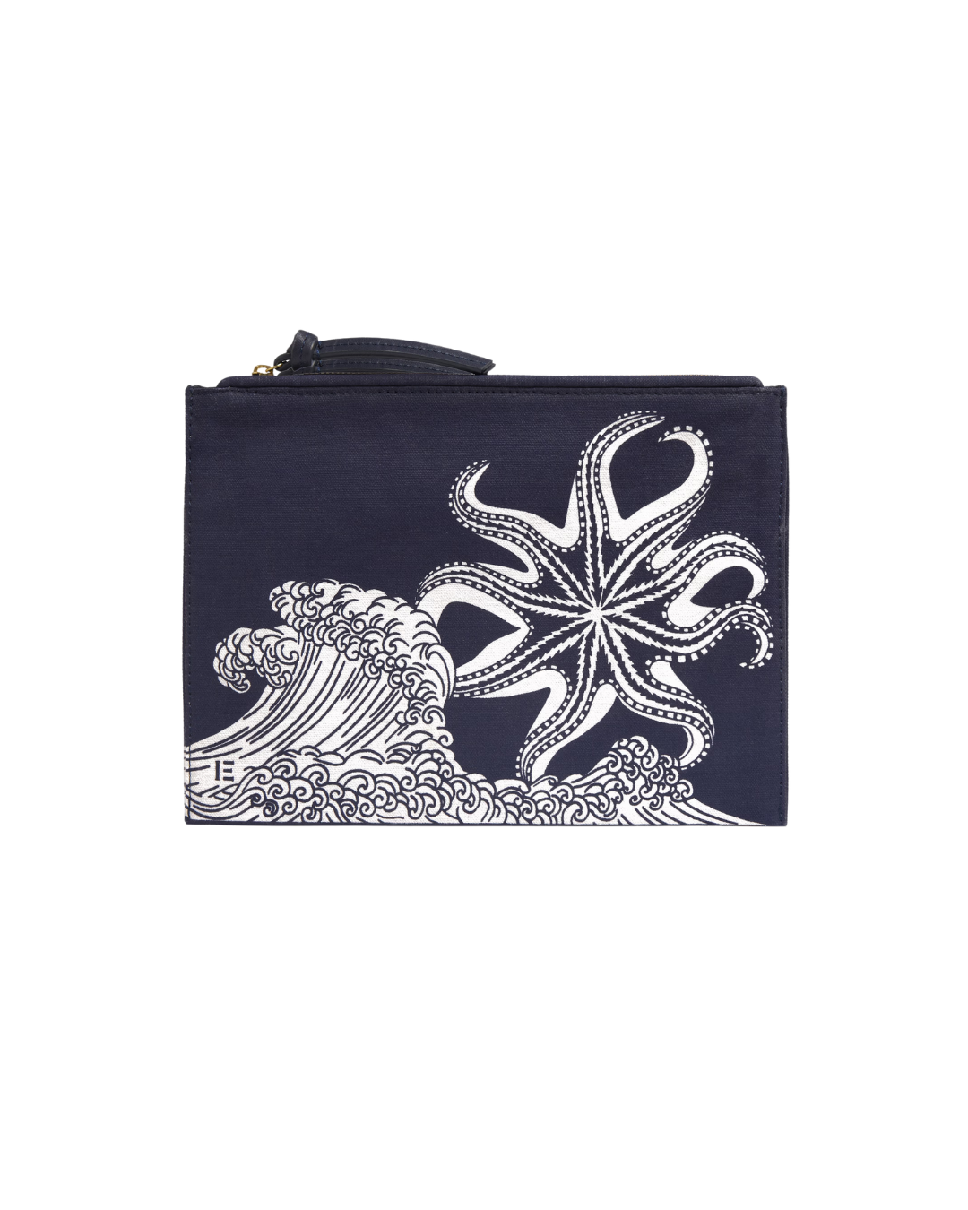 Pochette Poseidon bleu marine coton et cuir italien 27x19 cm