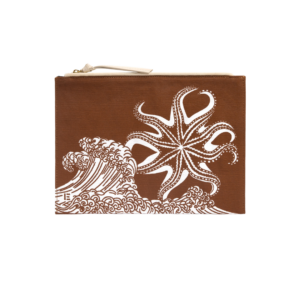 Pochette Poseidon marron coton et cuir italien 27x19 cm