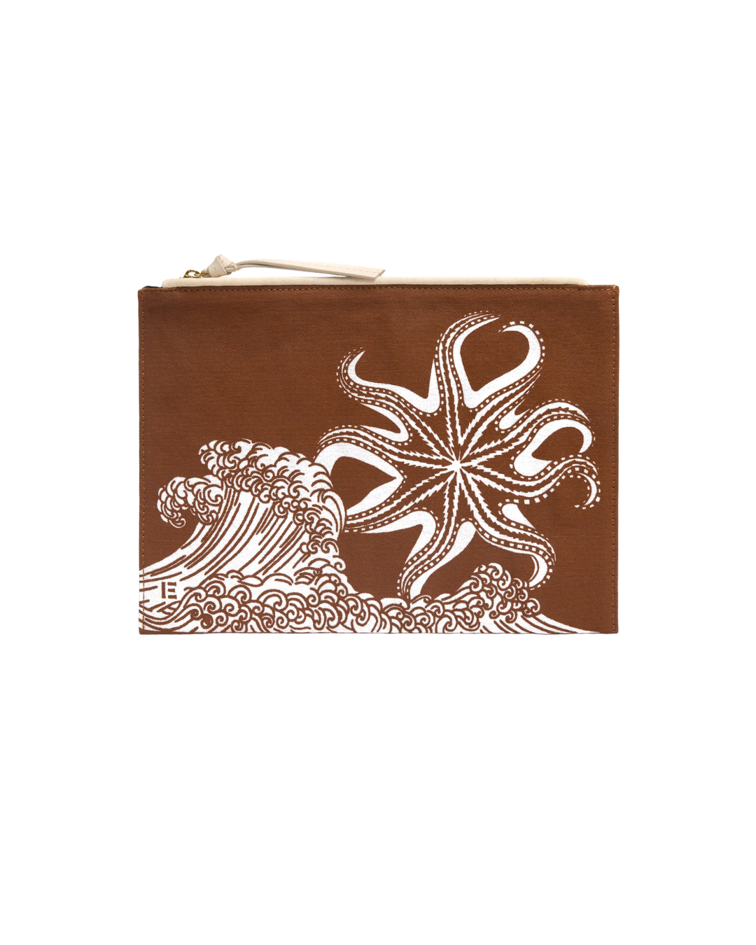 Pochette Poseidon marron coton et cuir italien 27x19 cm