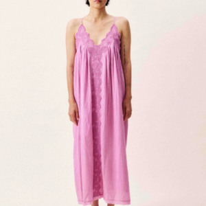 Robe Rhode violine longue en coton avec dentelle