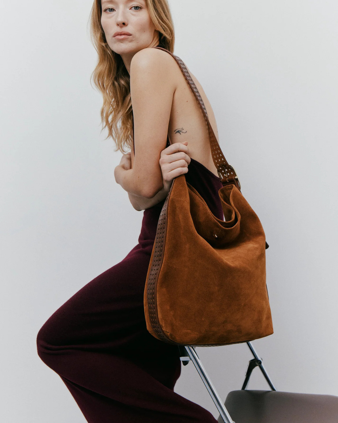 Sac cabas velours nutella femme cuir suédé grand format