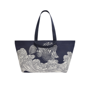 Sac cabas Poseidon bleu marine coton et cuir italien grand format