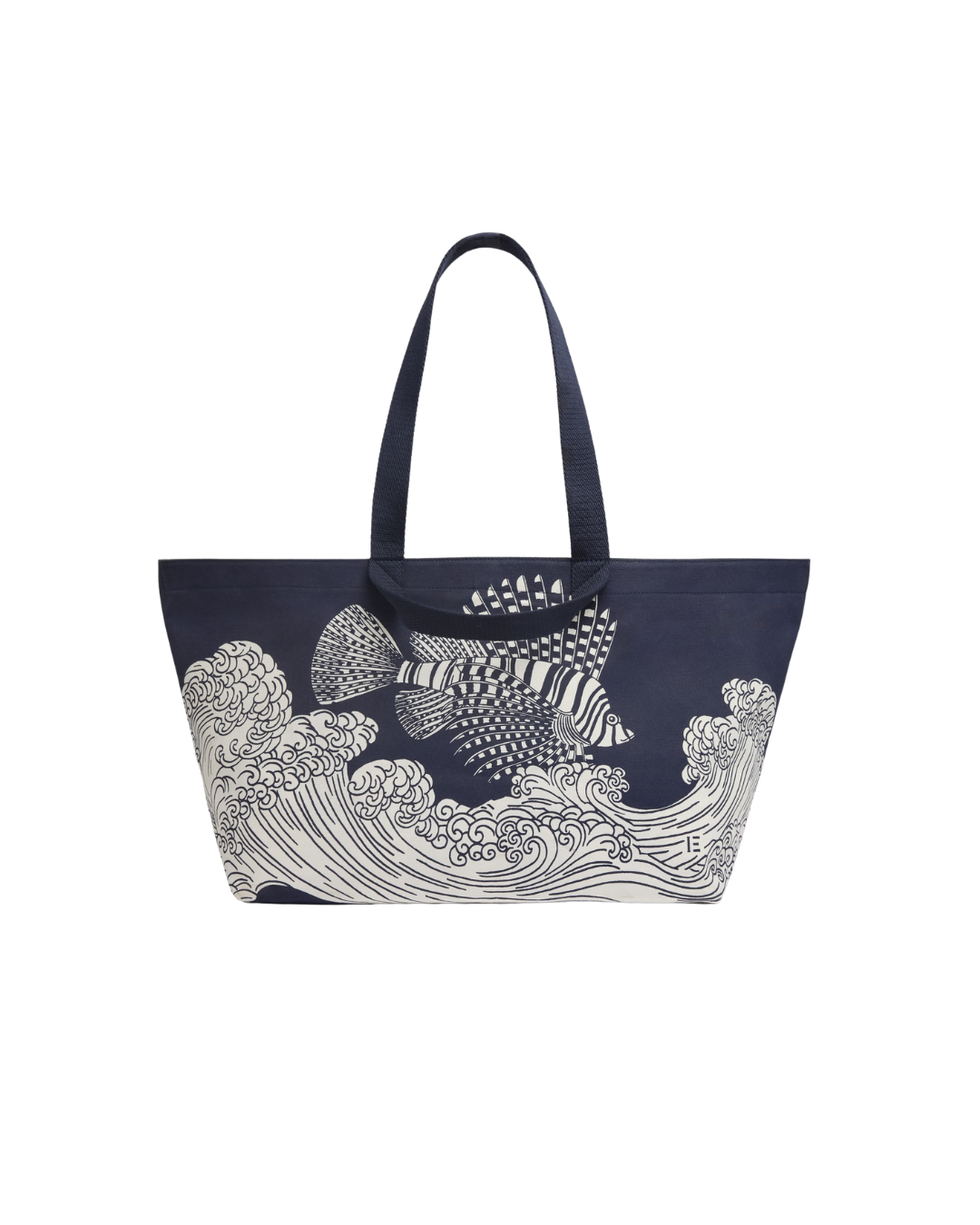 Sac cabas Poseidon bleu marine coton et cuir italien grand format