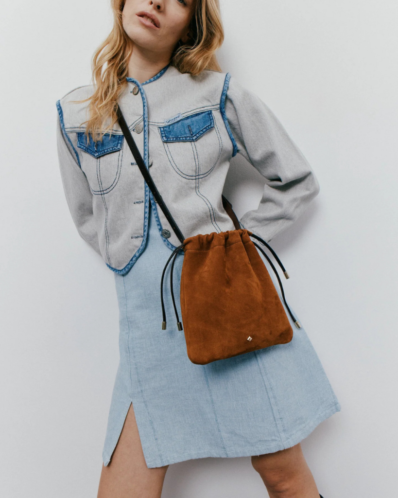 Sac Lerie nubuck camel bandoulière cuir femme design naturel