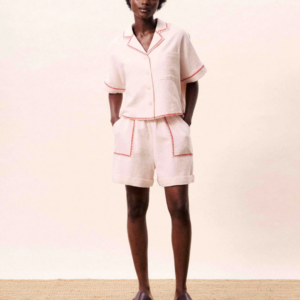 Short Celestea rose pâle en lin taille haute