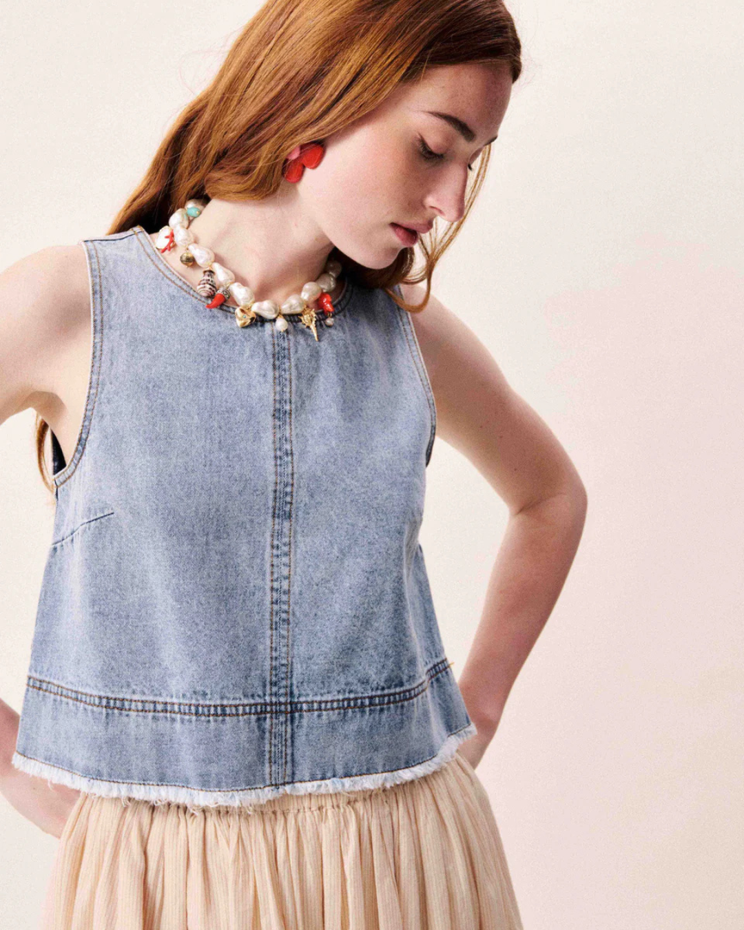 Top Aqualina bleu jean en denim délavé sans manches