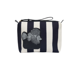 Trousse City Tasca Poseidon bleu marine coton et cuir italien 29x17x8 cm