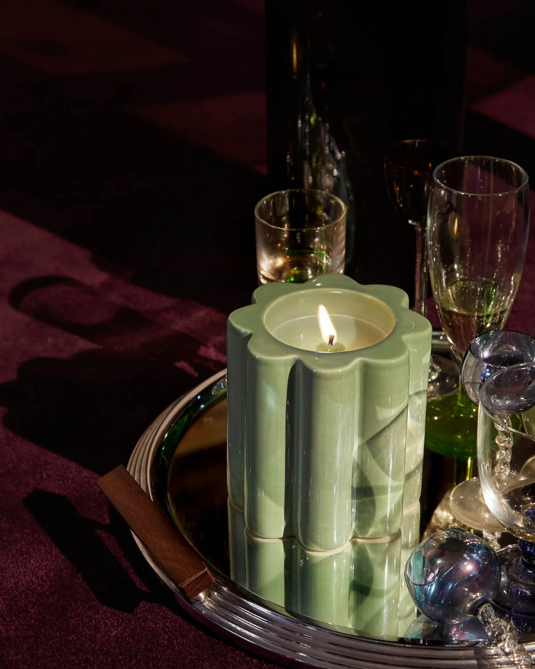 Bougie parfumée fleur d’oranger en céramique vert amande CANDELA