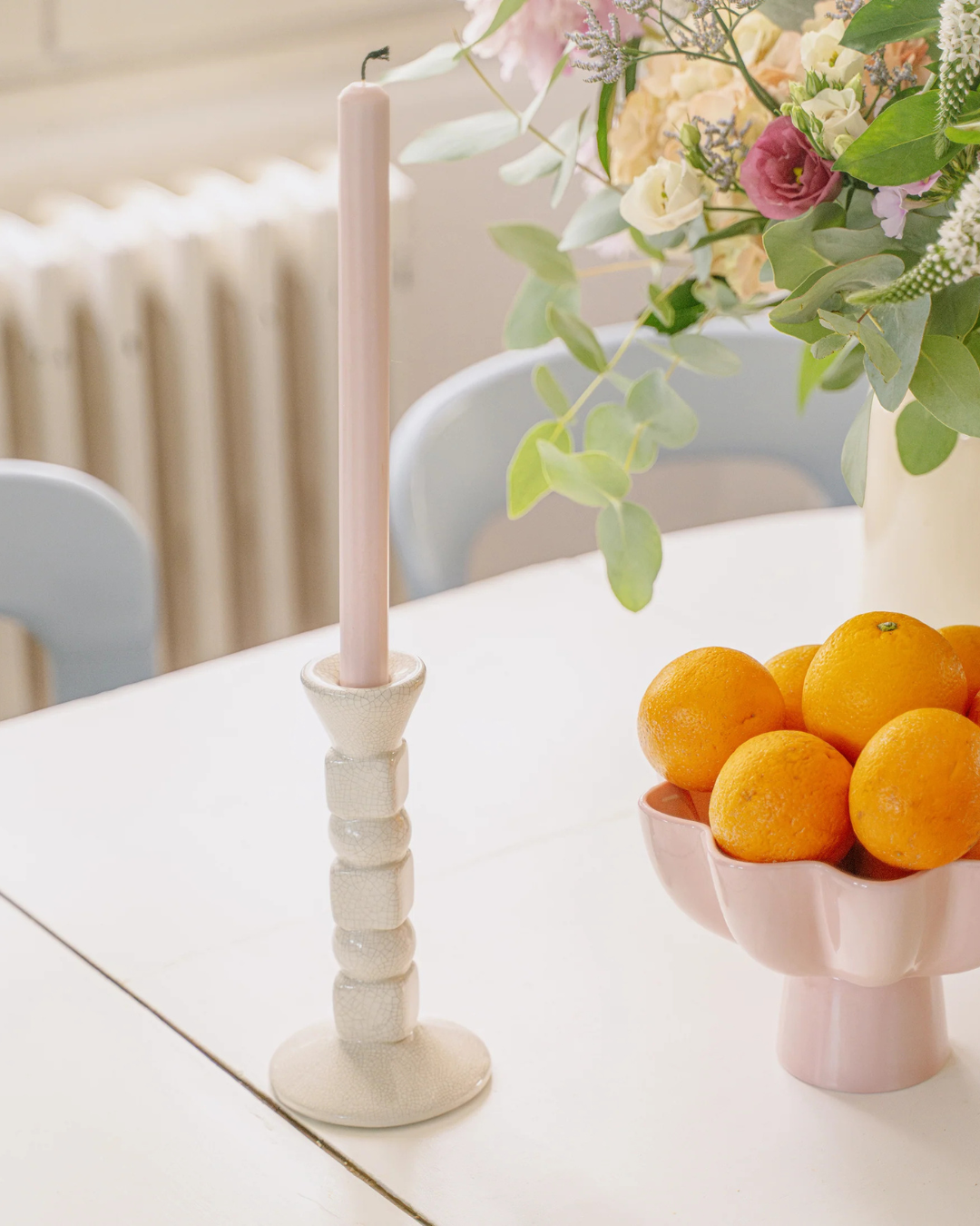 Bougeoir blanc crème en céramique émail craquelé modèle ANNA