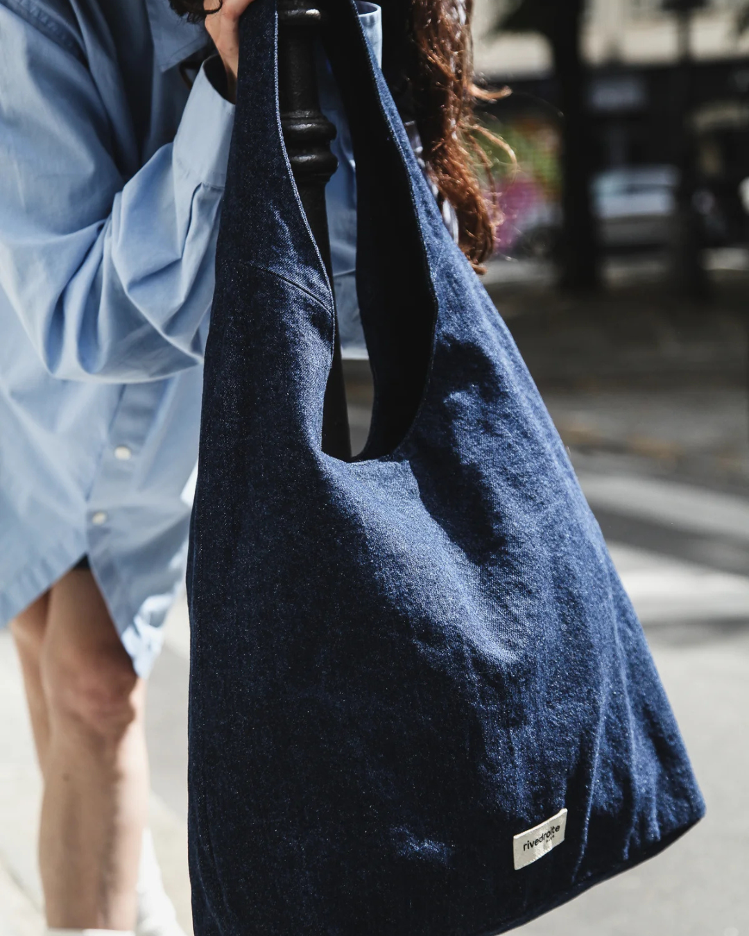 Sac hobo épaule Richelieu en denim brut grand format en coton recyclé avec poche intérieure