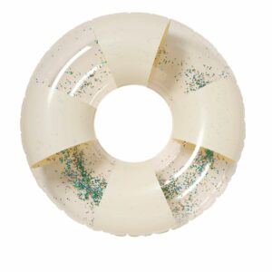 Bouée gonflable ronde rayée crème avec effet paillettes pour piscine et plage