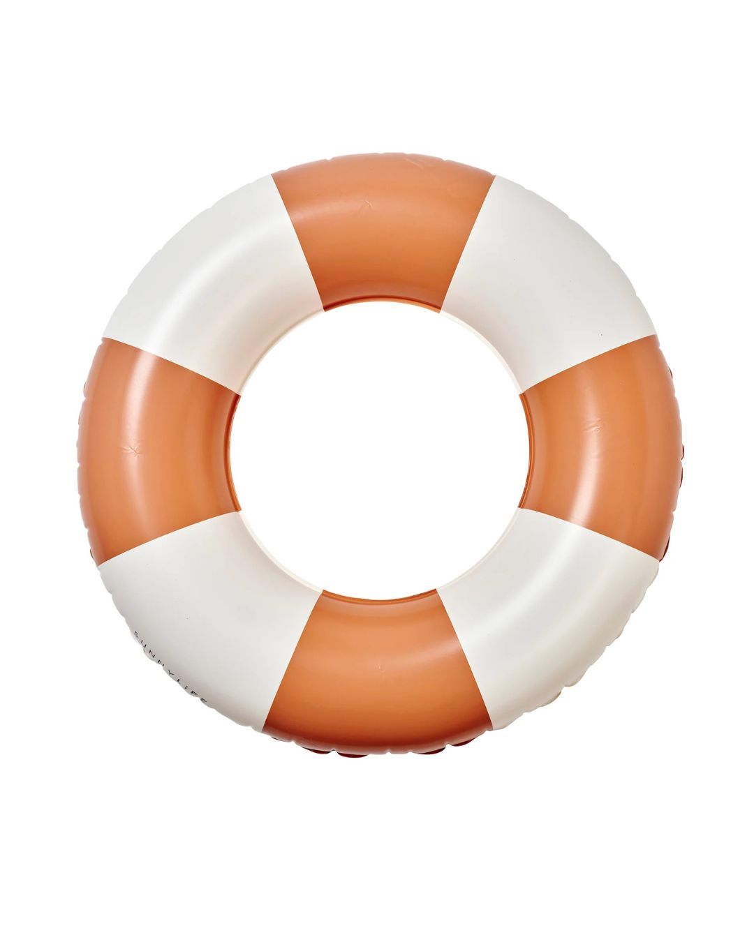 Bouée gonflable ronde rayée terre cuite et beige pour piscine et plage