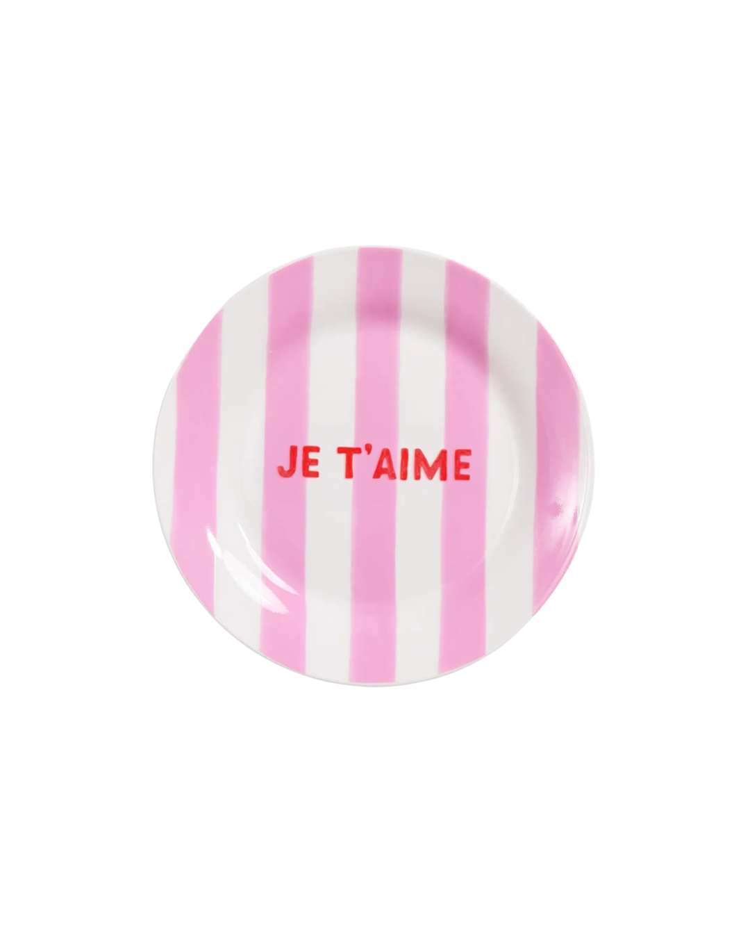 Assiette rayée jaune Merci en porcelaine 19 cm avec motif pastel et inscription décorative